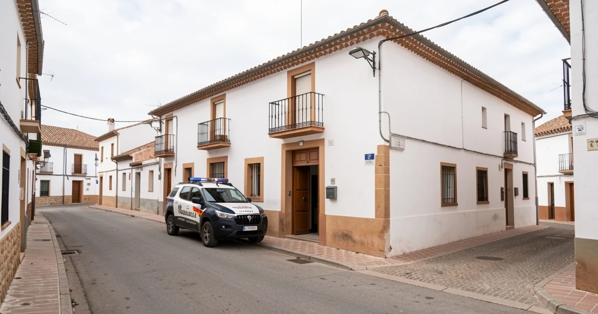 Fachada del Ayuntamiento de Frigiliana con un coche de la Guardia Civil