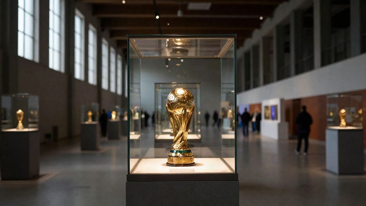 Illustrative image: a display case with a golden trophy in a naturally lit exhibition room