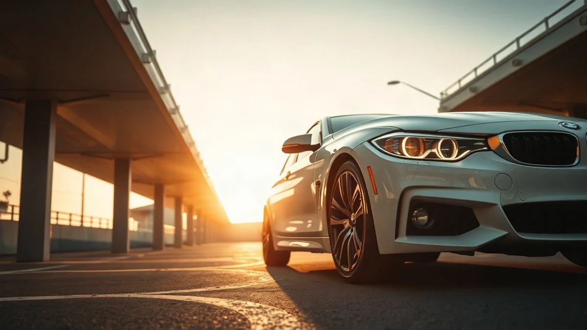 Illustrative image: a white sports car with golden wheels seen from a low angle, with the sky in the background