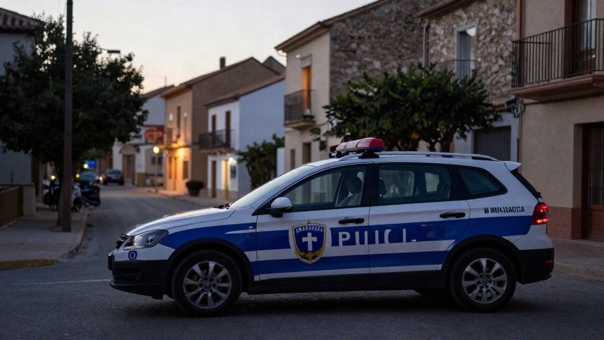 Imagen ilustrativa: un coche de la Guardia Civil aparcado en una calle residencial al atardecer, con luz de ventana lateral.