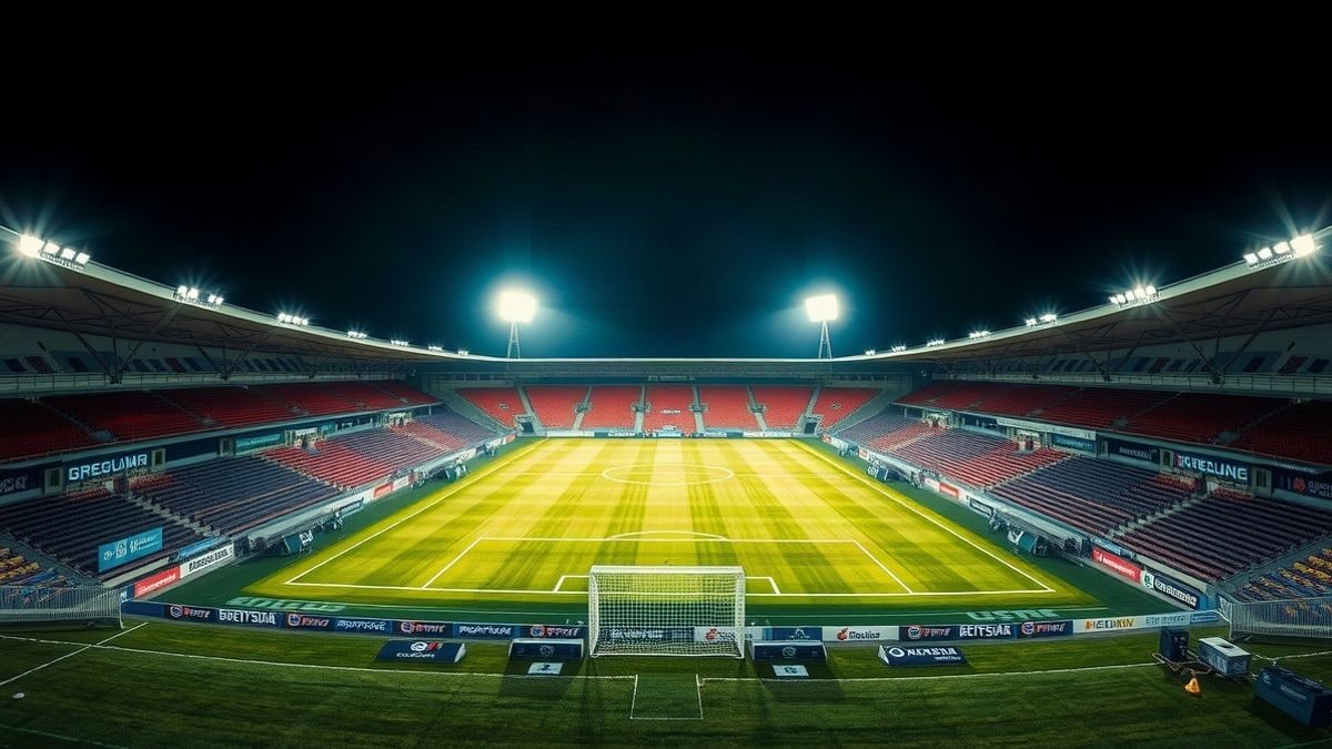 Imagen ilustrativa: un estadio de fútbol vacío iluminado por focos durante un partido nocturno.