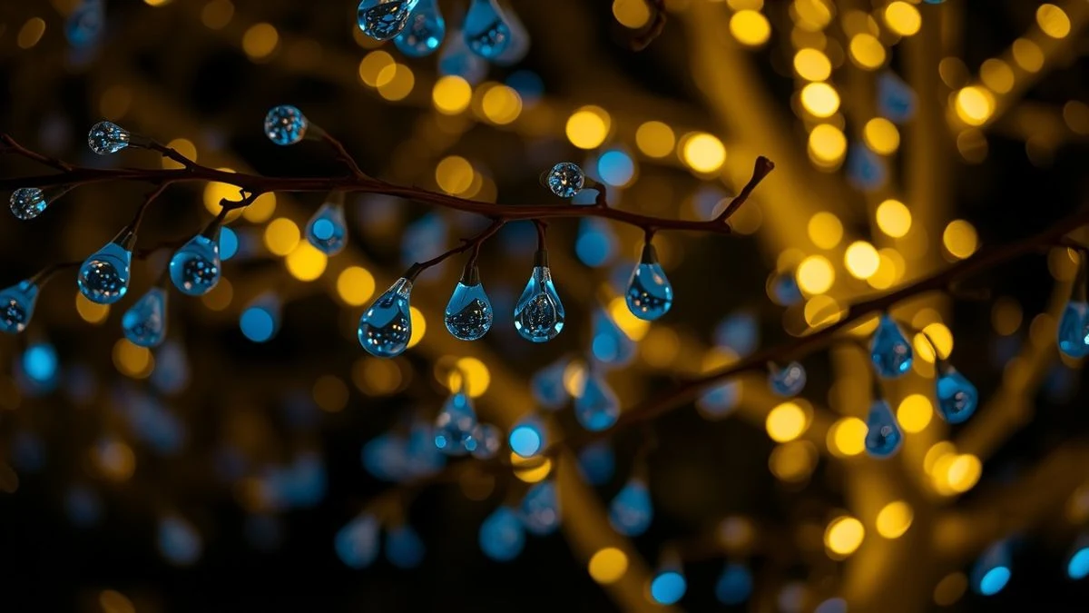 Instalación de gotas de luz azul en árboles en la Cuesta de San Judas de Antequera