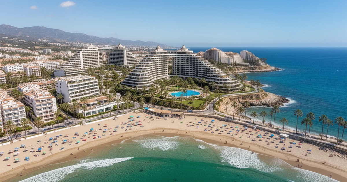 Marbella coastline with luxury hotels and yachts