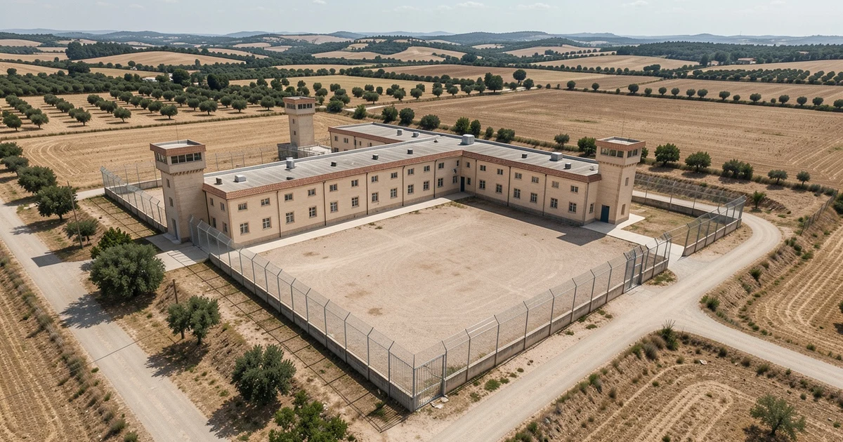 Vista aérea de la prisión de Archidona en un entorno rural