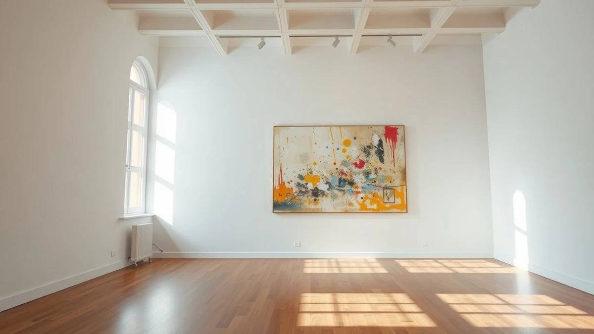 Imagen ilustrativa: galería de arte vacía con un cuadro abstracto en la pared