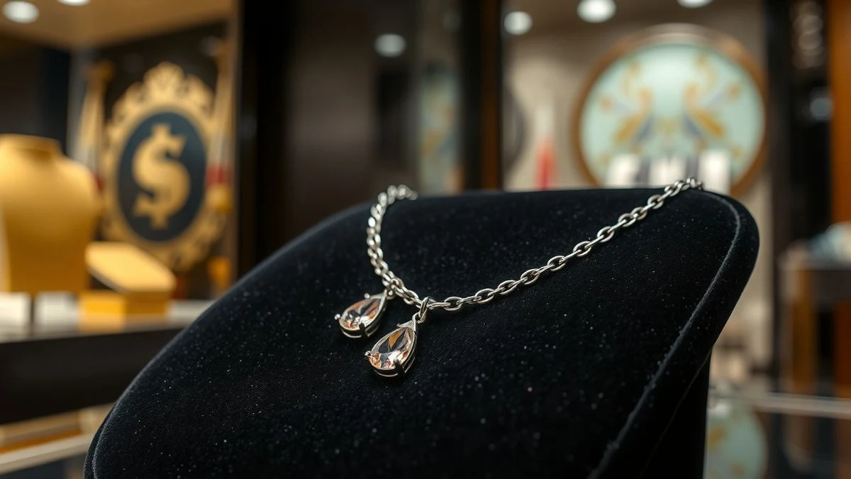 Primer plano de un collar de plata con cristales rosas sobre terciopelo negro
