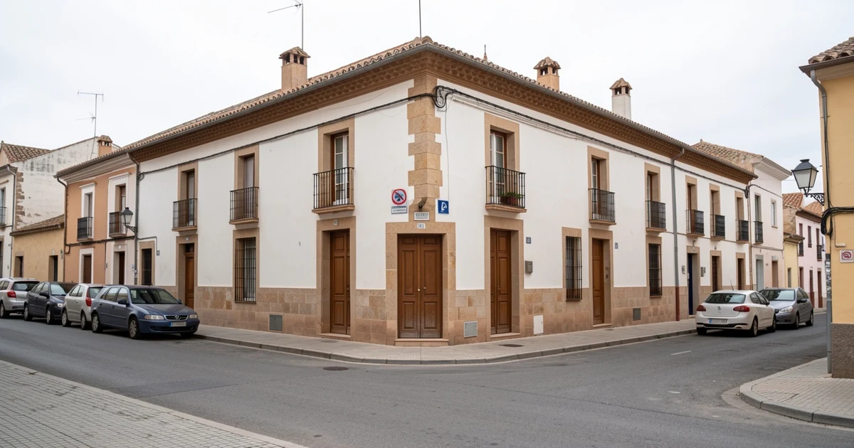 Fachada del Ayuntamiento de Frigiliana con vehículos de la Guardia Civil aparcados