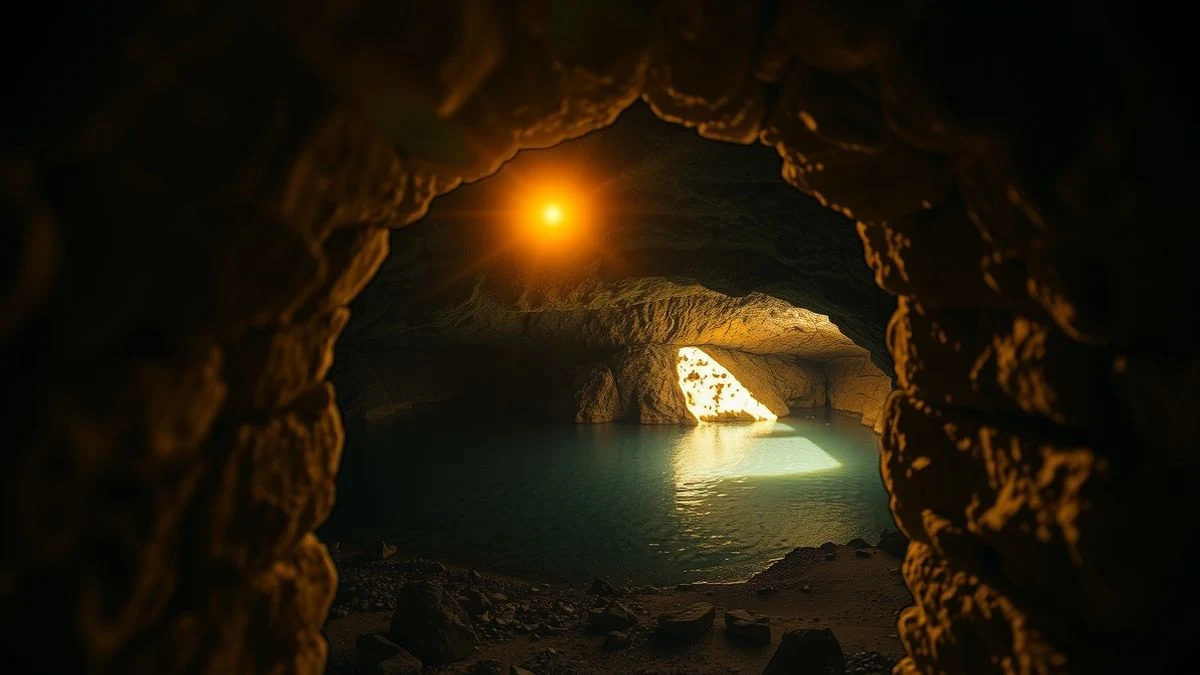 Imagen ilustrativa: arco de piedra de una antigua construcción termal con luz de atardecer entrando por la entrada.