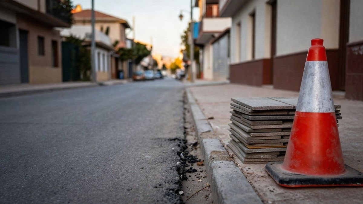 Illustrative image: residential street under construction with new asphalt and paving materials