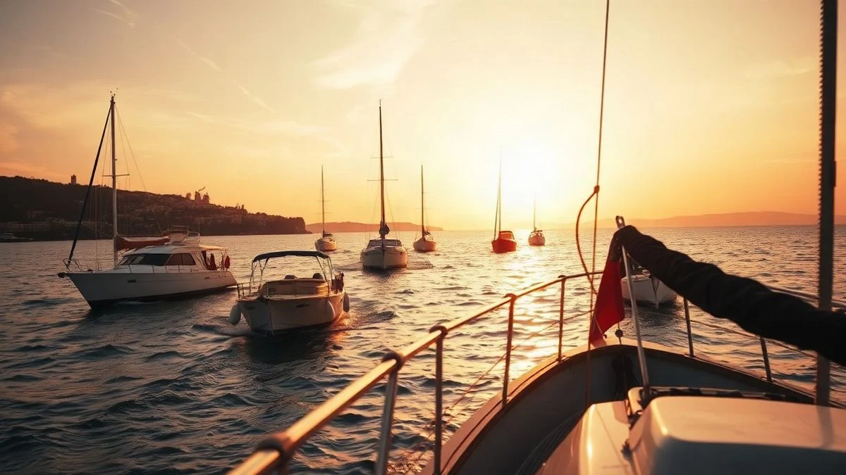 Imagen ilustrativa: una flotilla de embarcaciones navegando en el mar al amanecer