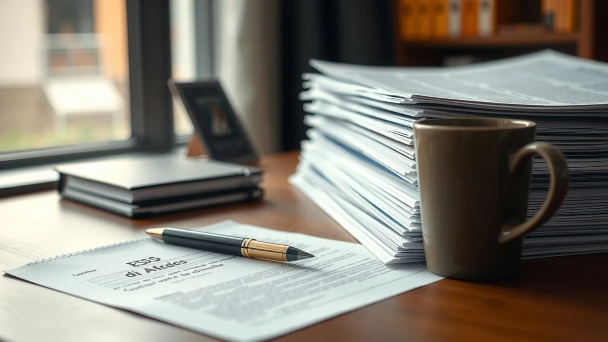 Illustrative image: official documents on a wooden table with a pen and coffee.