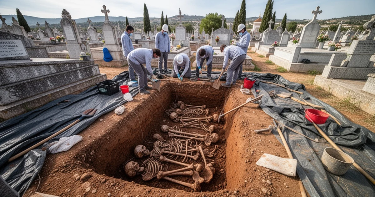 Exhumation of mass grave at Campillos cemetery
