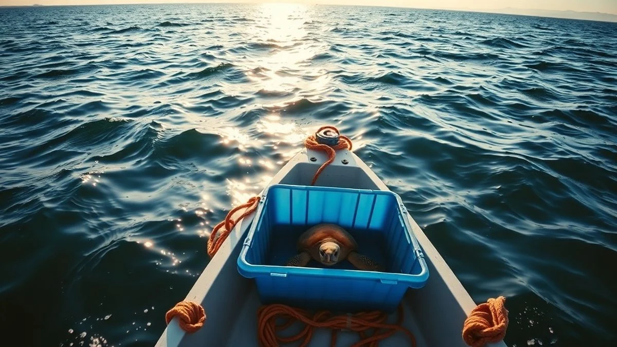 Imagen ilustrativa: una embarcación en el mar Mediterráneo con un contenedor azul en cubierta, al atardecer.