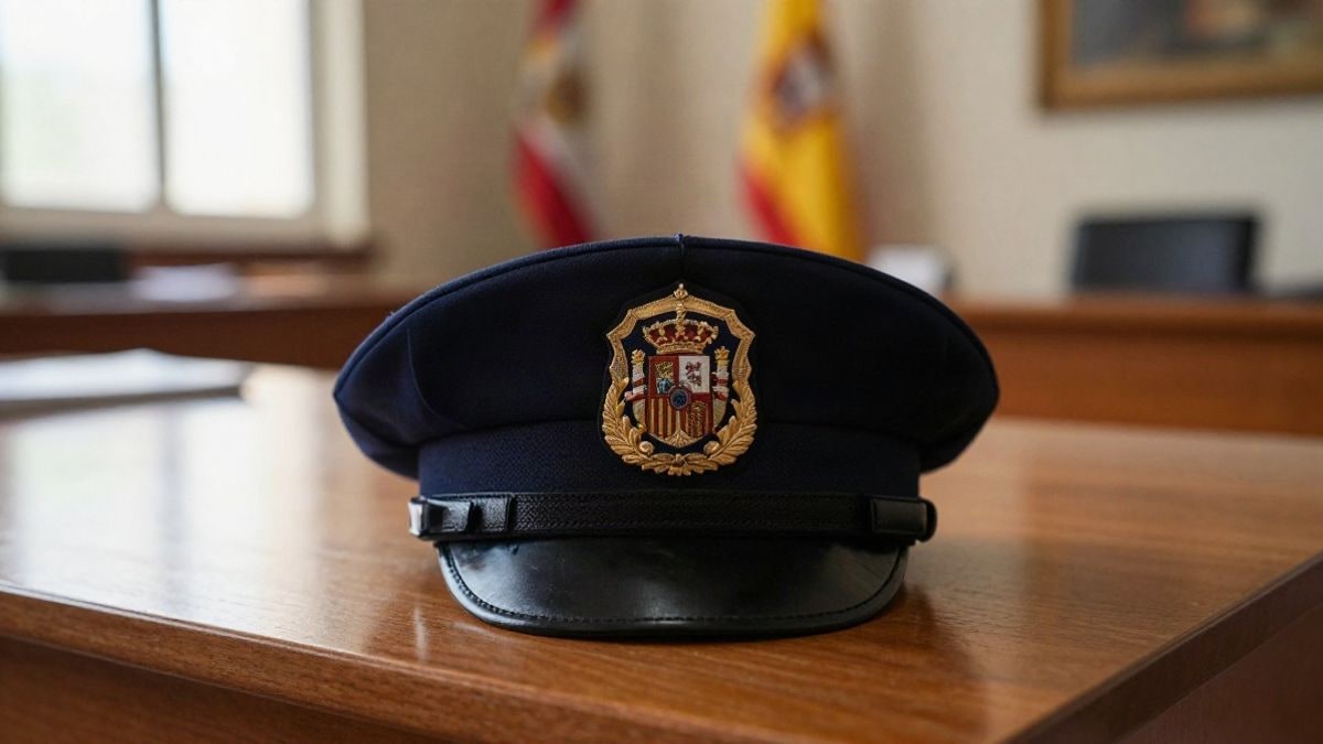 Imagen ilustrativa: una placa de policía sobre una mesa de despacho con luz natural