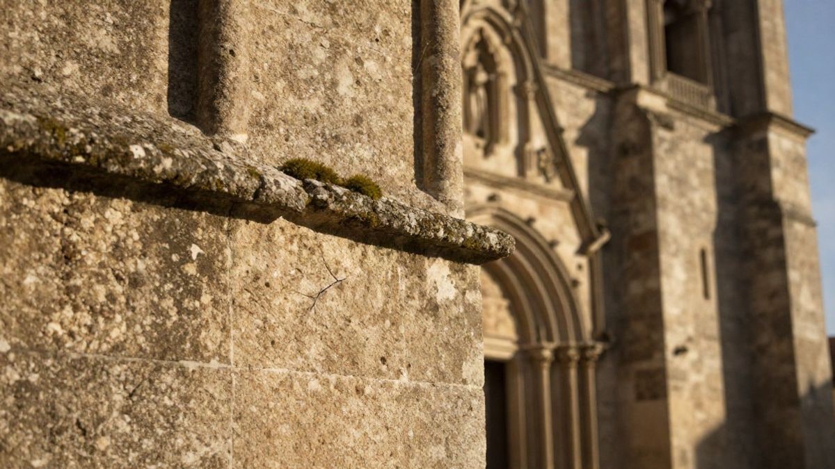 Imagen ilustrativa: detalle de la piedra desgastada en la fachada de un templo histórico