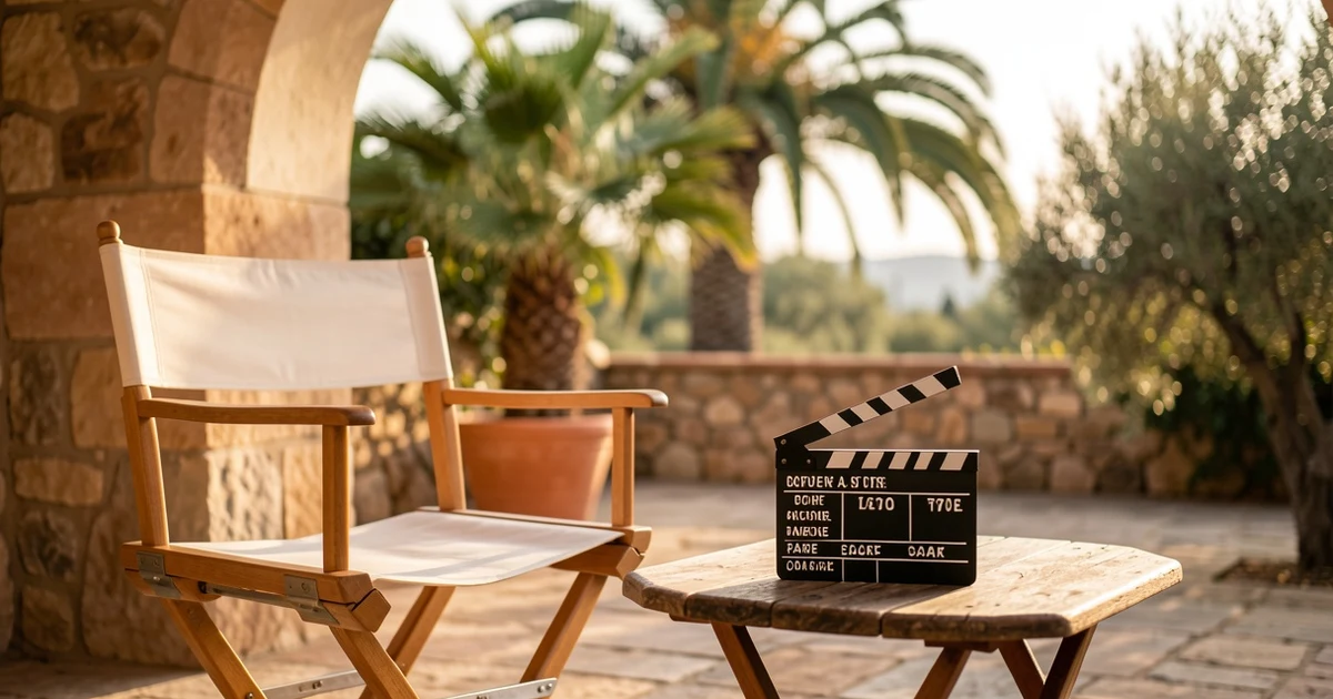 Escenario de casting al aire libre en Marbella con silla de director y claqueta
