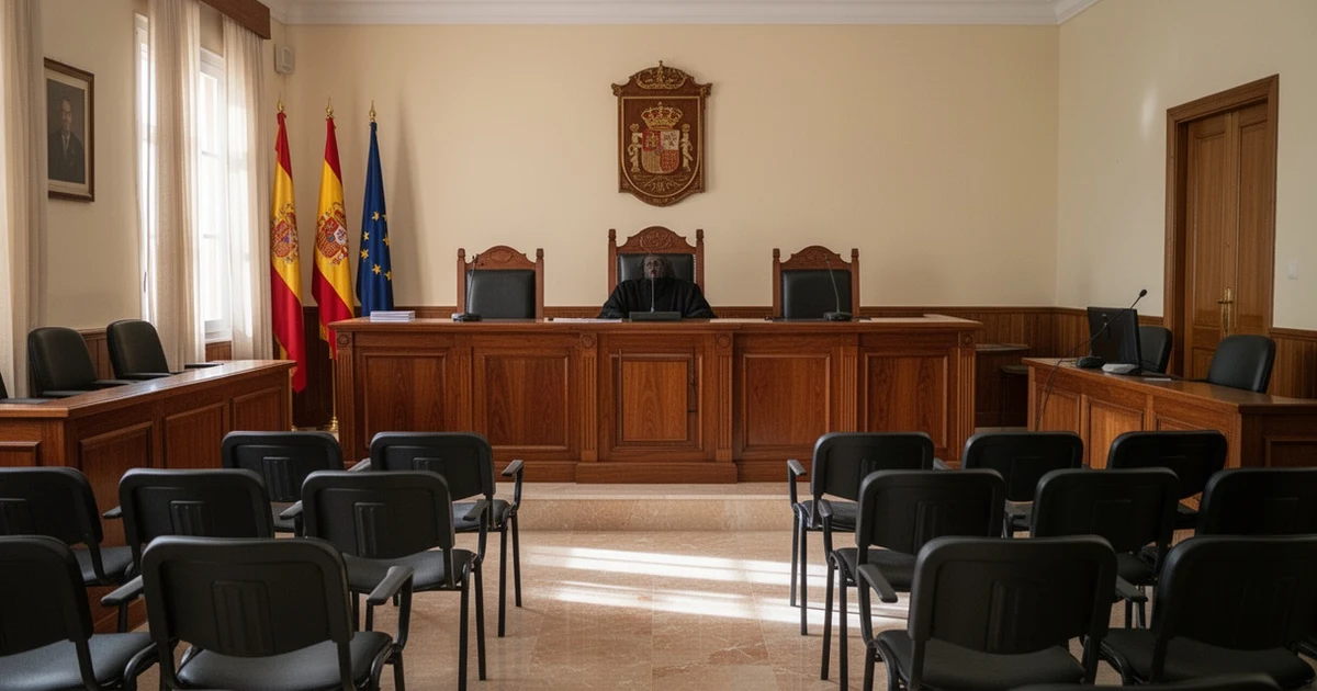 Sala de la Audiencia de Málaga vacía con la silla del juez al fondo