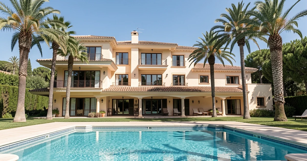 Luxury mansion in Marbella from the 80s, with a pool and palm trees