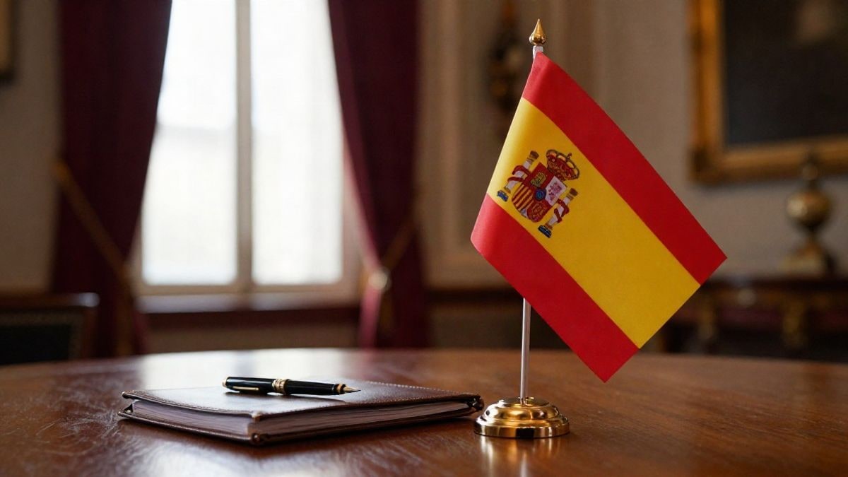 Illustrative image: close-up of a diplomatic desk with a guestbook and a pen