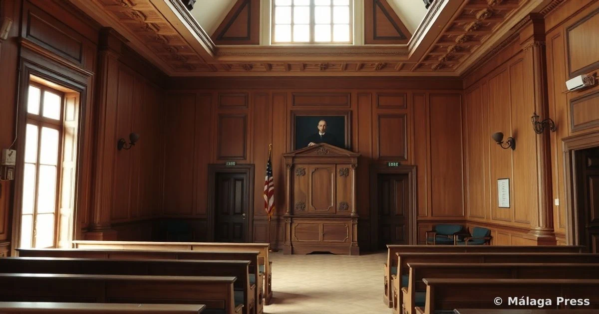 Empty interior of a courtroom with natural light