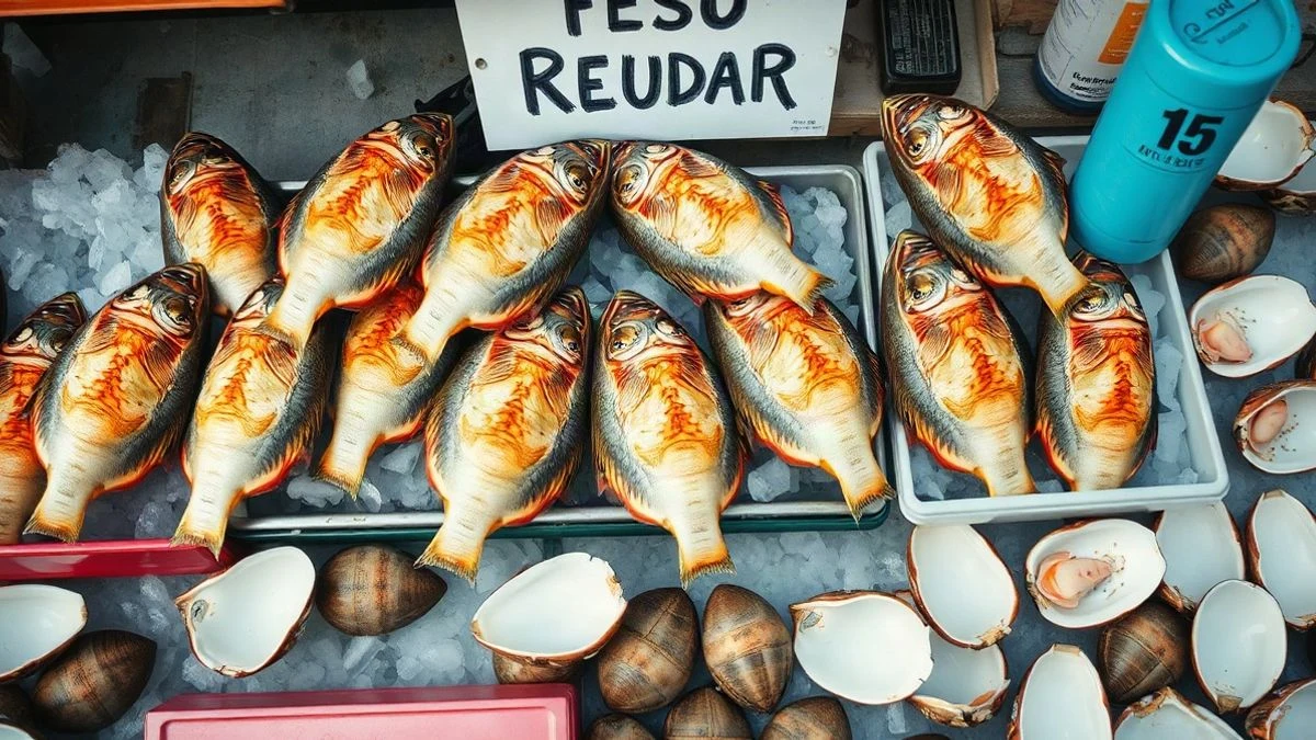 Imagen ilustrativa: vista cenital de un puesto de marisco con conchas vacías sobre hielo