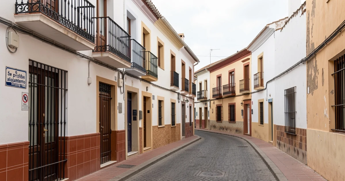 Residential street in Málaga with a sign prohibiting tourist accommodation