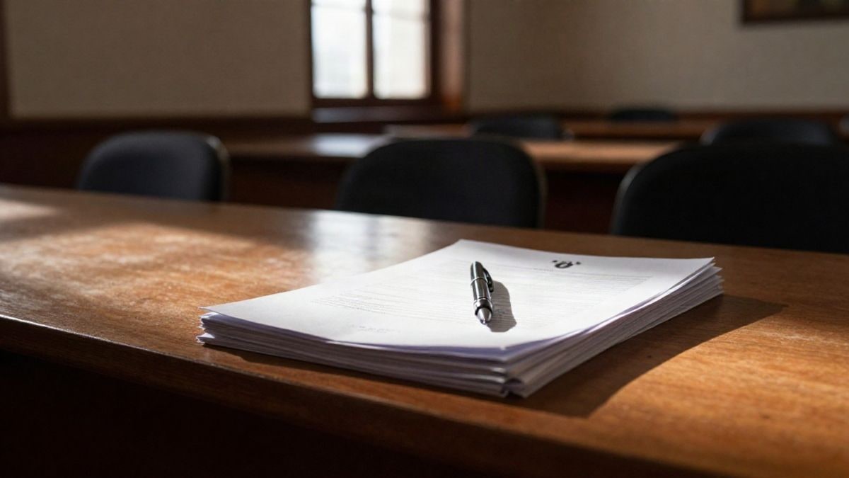 Imagen ilustrativa: detalle de un escritorio de oficina municipal con documentos y un bolígrafo bajo luz natural