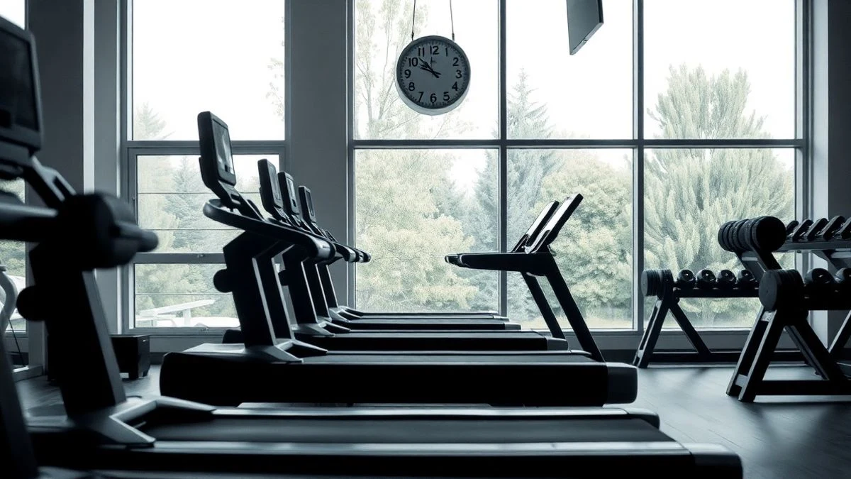 Imagen ilustrativa: interior de un gimnasio moderno con máquinas y pesas, luz natural y personas desenfocadas al fondo