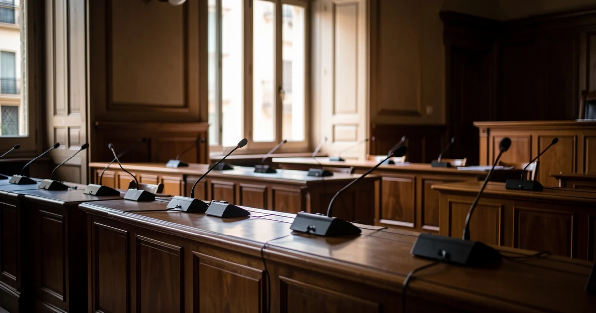 Empty plenary hall of the Málaga City Council with natural light