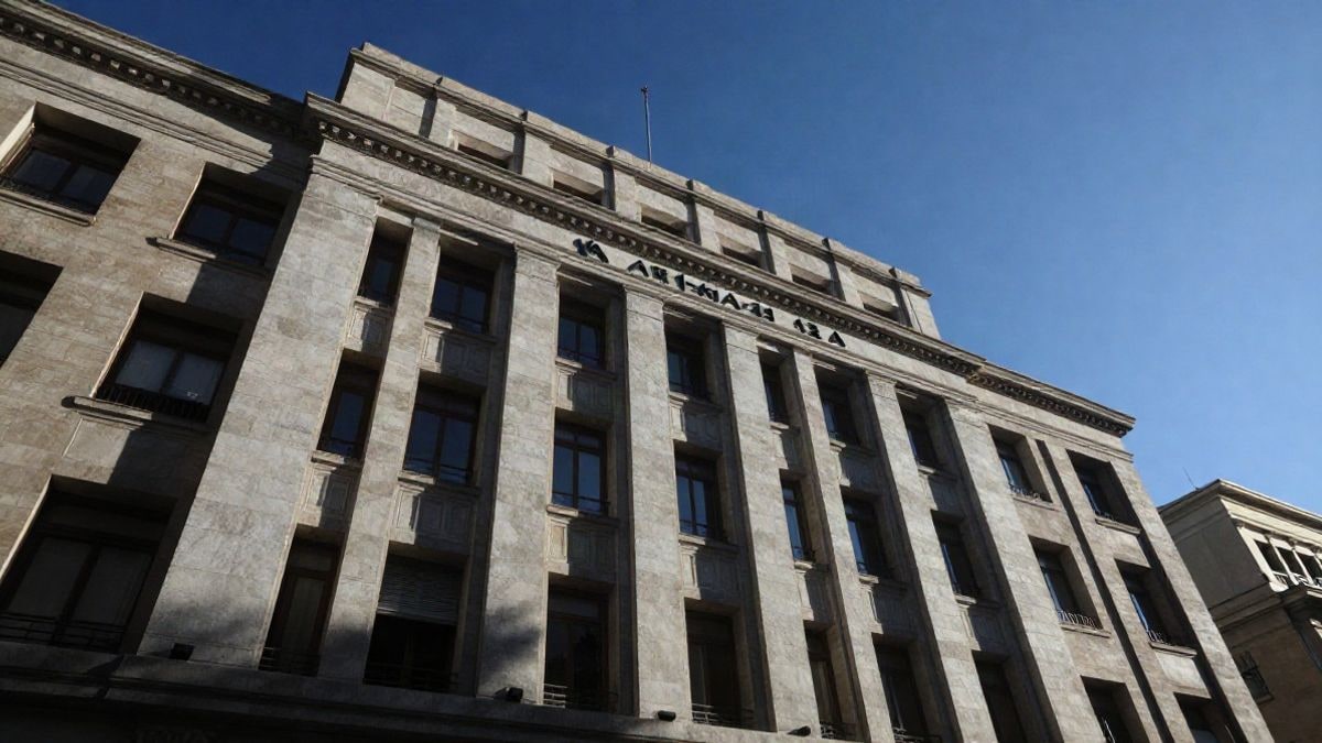 Illustrative image: low angle of a municipal building facade with blue sky