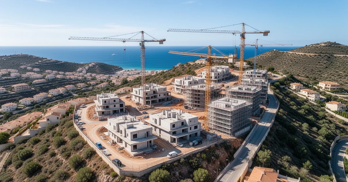 Aerial view of hillside residential construction in Fuengirola