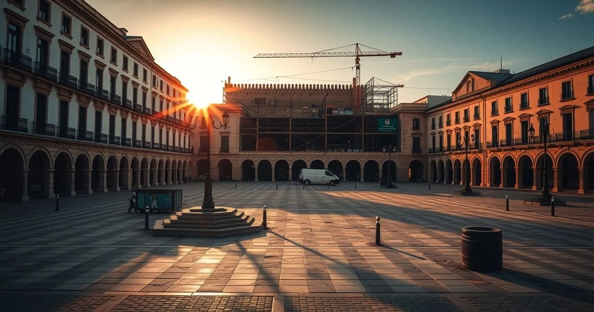 Solar vacío en la plaza de la Merced de Málaga con la Alcazaba al fondo