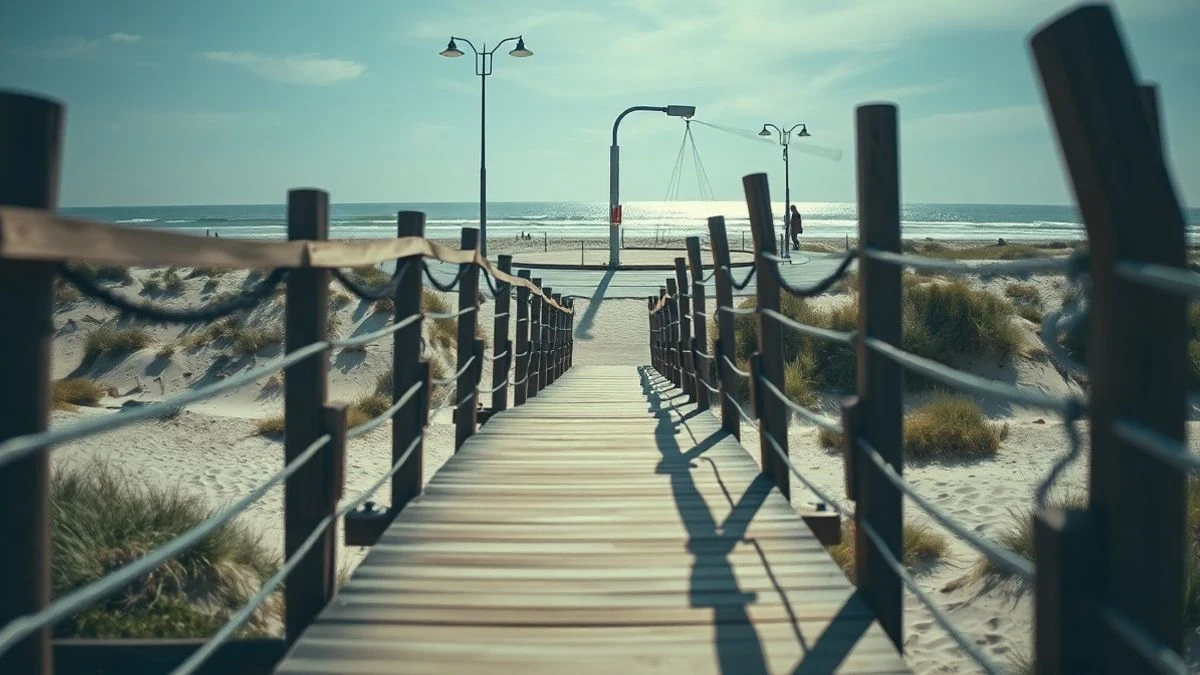 30-metre wooden walkway over coastal dunes connecting to a roundabout near the beach in Marbella.