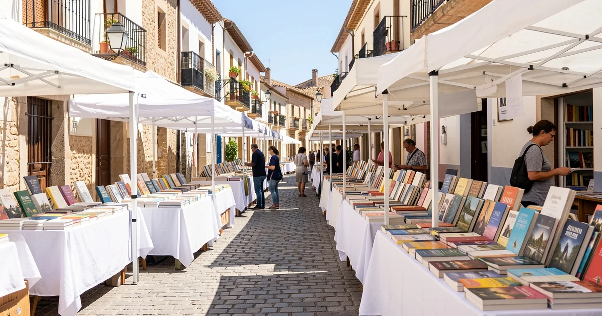 Stalls of the Book Fair on a street in San Pedro Alcántara