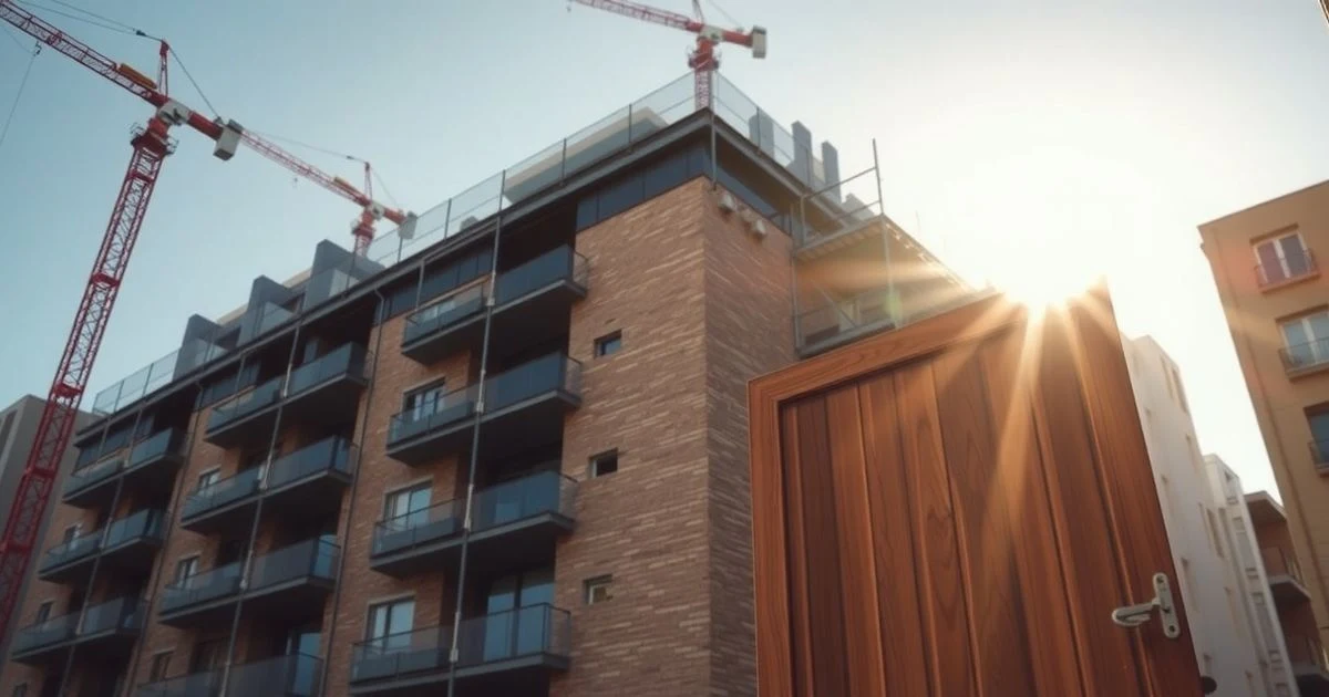 Edificio de viviendas en construcción en Málaga con grúas y andamios