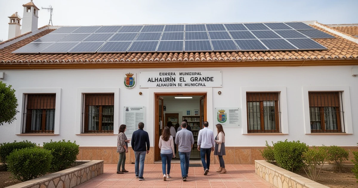 Meeting room in Alhaurín el Grande library with audience and presentation on energy community project