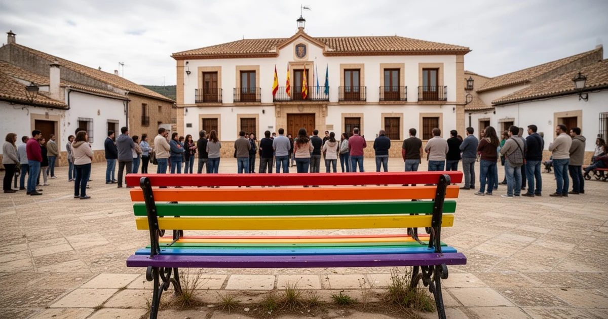 Banco multicolor por la diversidad en Archidona durante el Orgullo LGTBI