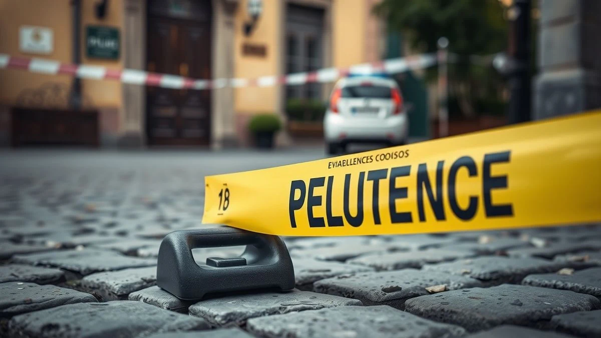 Señal de evidencia policial en el suelo junto a una puerta de vivienda en Antequera
