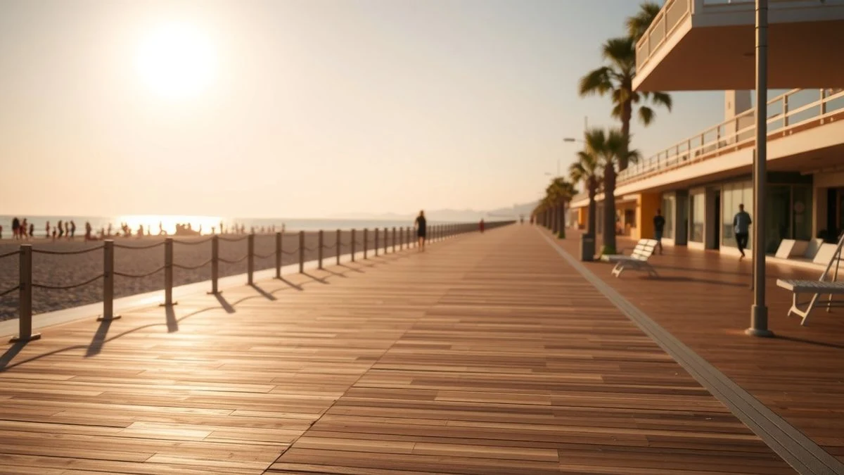 Paseo marítimo de Torremolinos al atardecer con vistas al mar