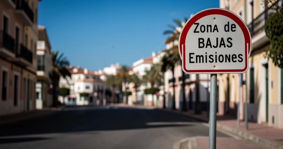 Señal de tráfico de Zona de Bajas Emisiones en una calle vacía de Málaga