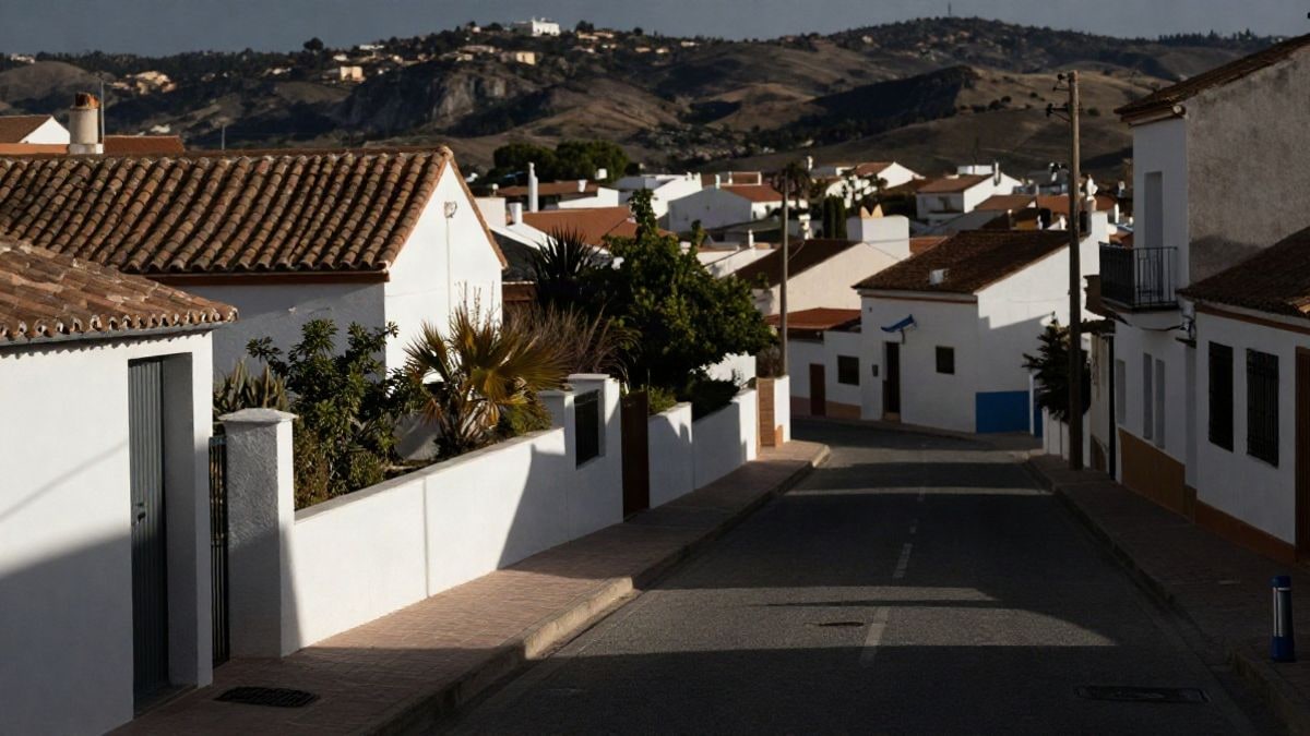 Illustrative image: Mediterranean residential street with low buildings and a water access cover on the pavement