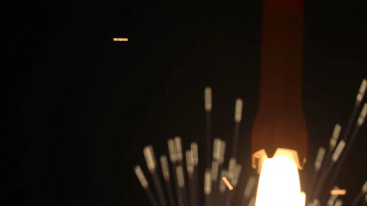 Imagen ilustrativa: primer plano de un cohete de fuegos artificiales con la mecha encendida, fondo nocturno con luces de bokeh