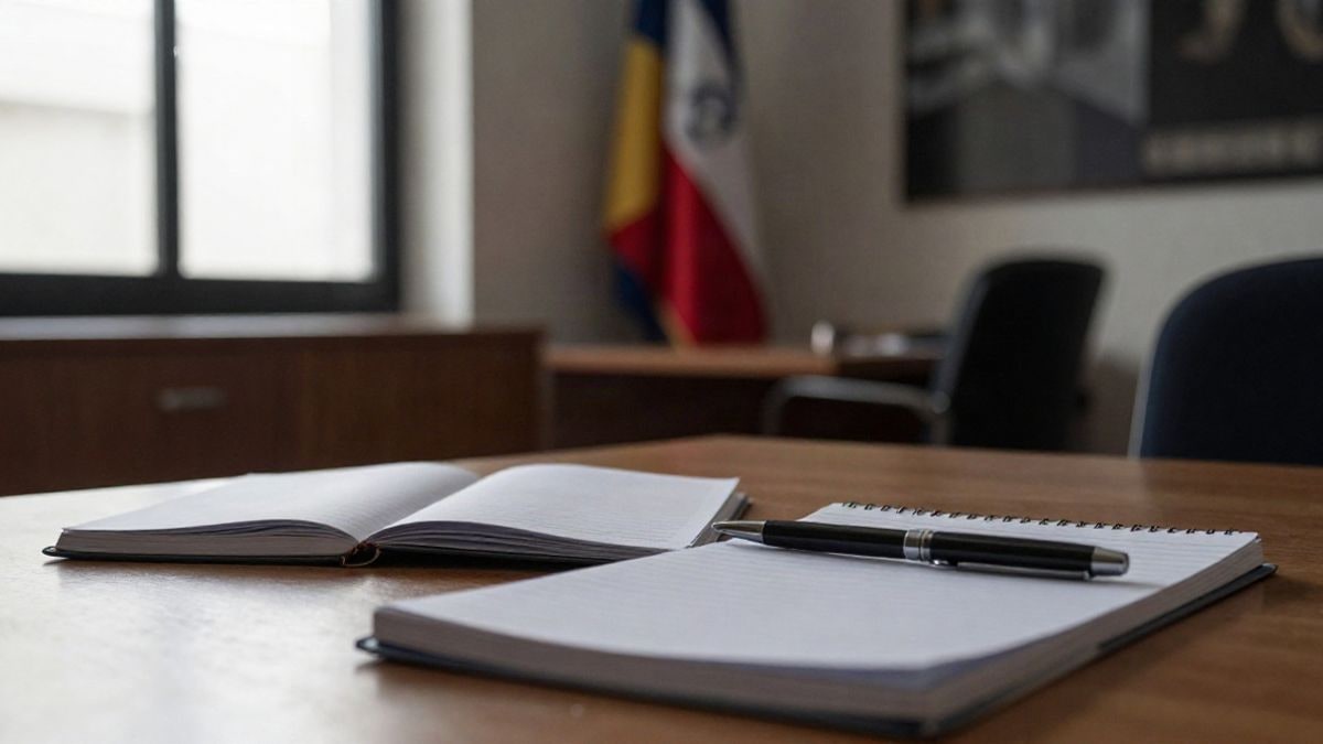 Imagen ilustrativa: detalle de una mesa de despacho con cuadernos y un bolígrafo
