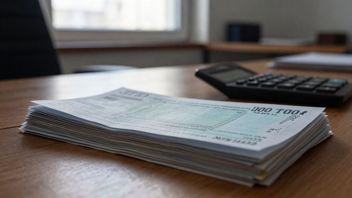 Imagen ilustrativa: recibos municipales y una calculadora sobre una mesa de oficina