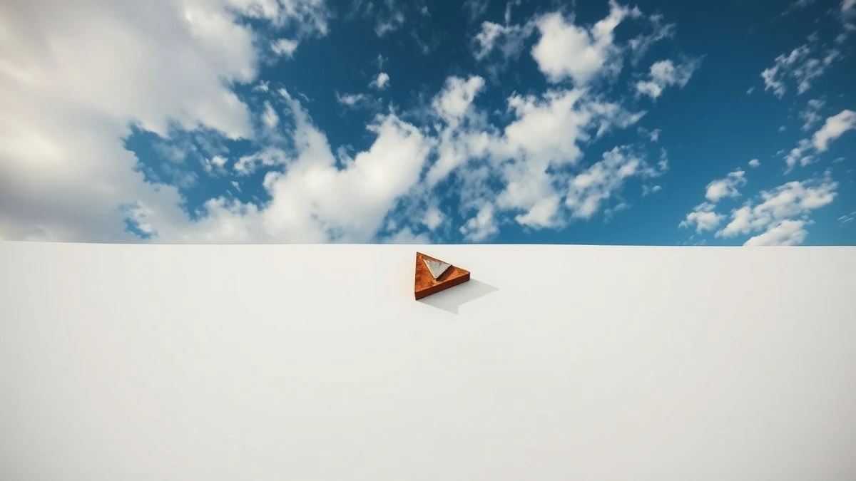 Imagen ilustrativa: escultura abstracta de metal oxidado y pintado contra un muro blanco y cielo azul, representando el estilo de la exposición.