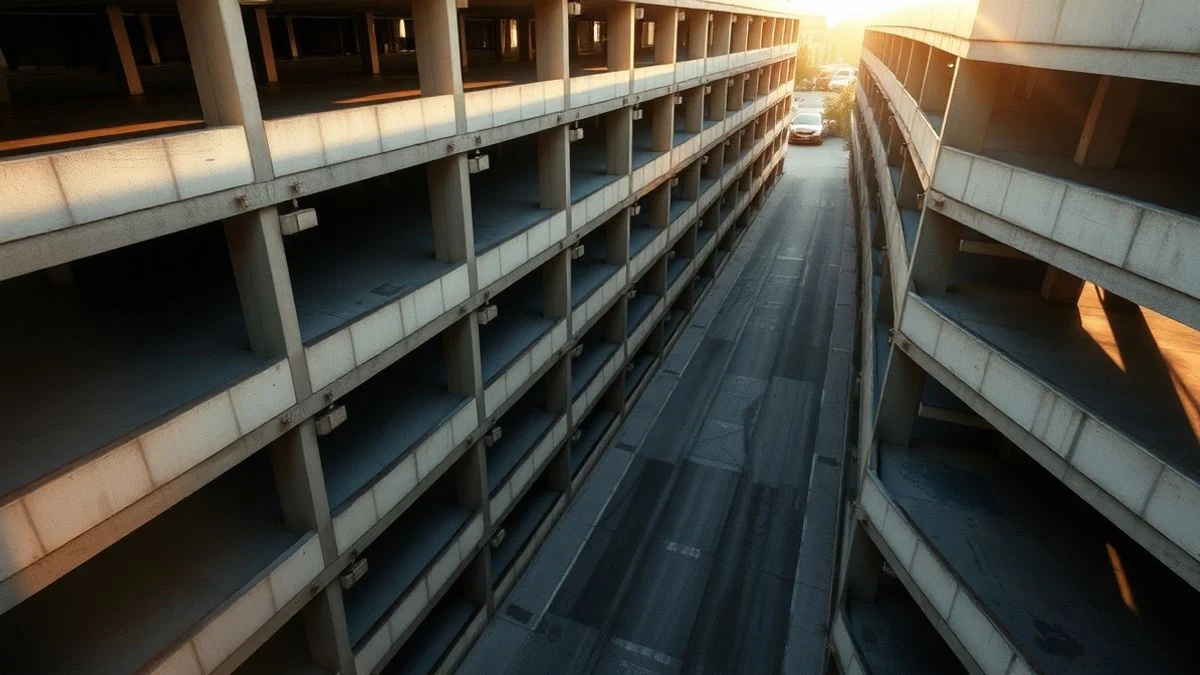 Illustrative image: aerial view of a parking lot with empty spaces