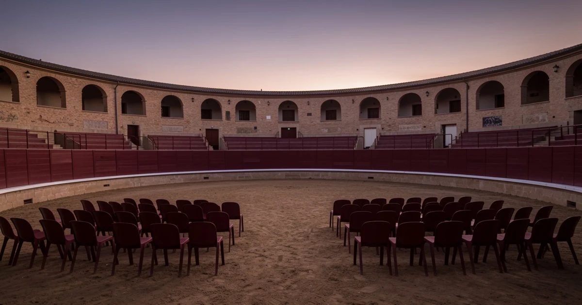 Bullring of Estepona with stage prepared for the lyrical festival