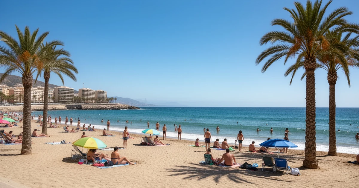 Playa de la Malagueta en Málaga con cielo despejado y mar azul