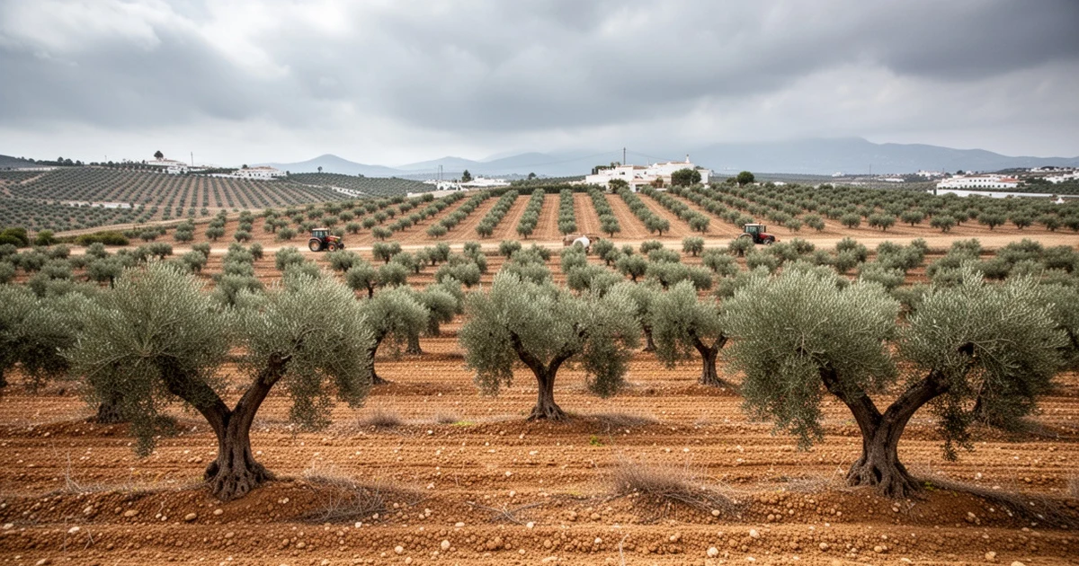 Agricultural landscape of Villanueva del Trabuco with olive trees and farmland