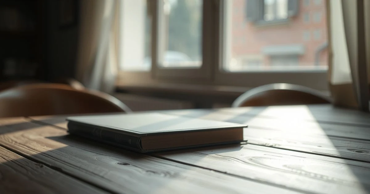Manos femeninas con dedos meñiques curvados sobre una mesa de madera con luz natural suave
